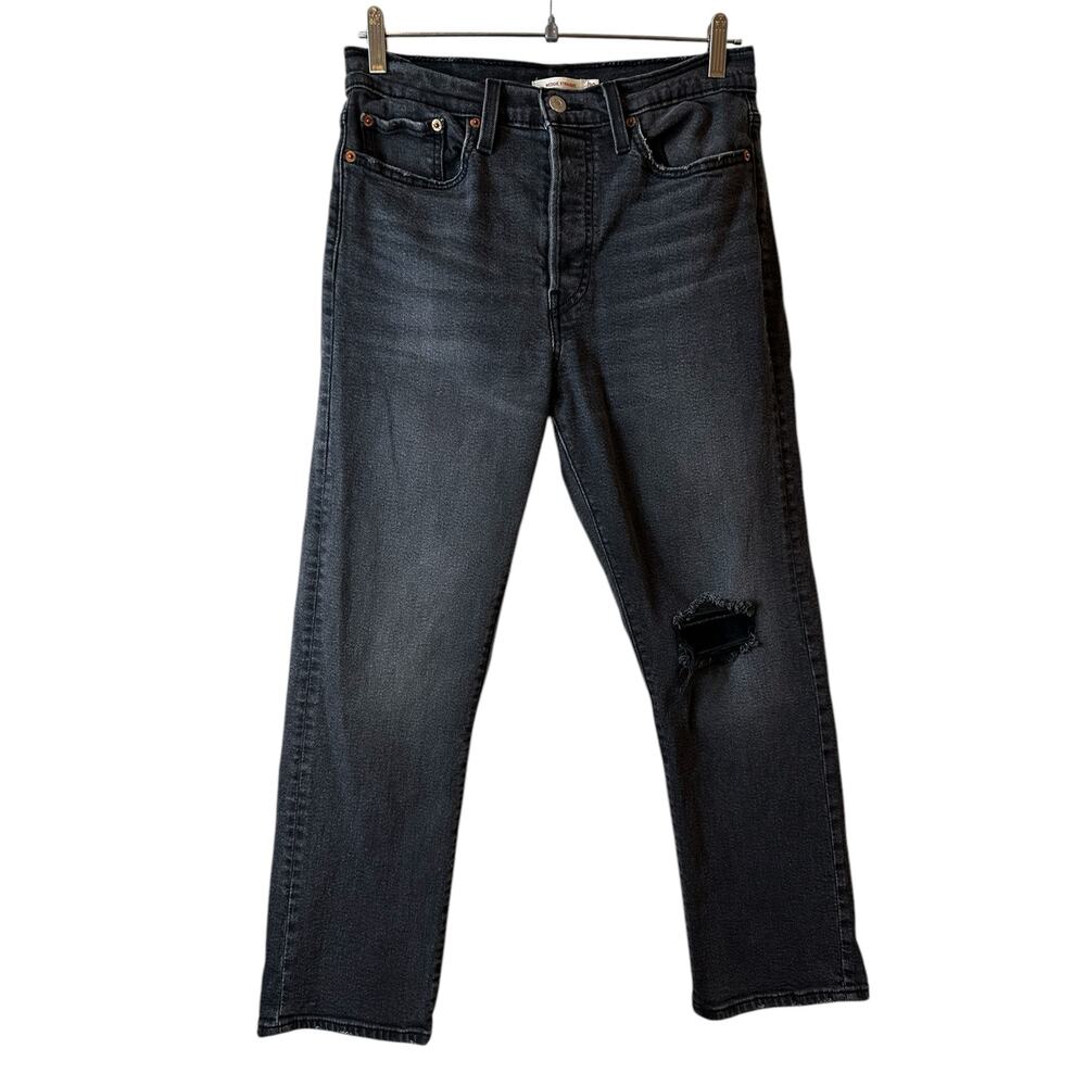 Levi's Women's Wedgie Straight High Rise Distressed Button Fly Jeans Black Sz 30